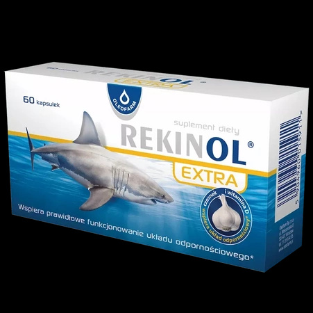 Rekinol Extra, olej z wątroby rekina, czosnek, wit D, 60 kapsułek